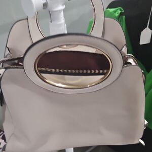 Elegant Women's Handbag in Light Beige with Gold Accents